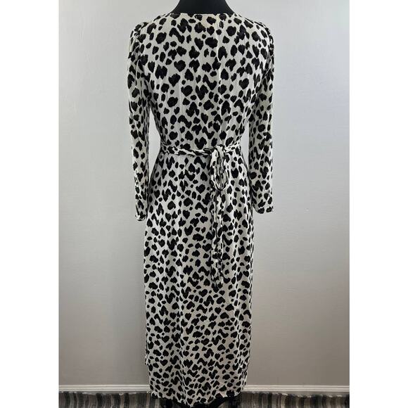 CLEOBELLA Anthropologie Black White Animal Printed Long Sleeve Wrap Midi Dress S - Picture 5 of 8